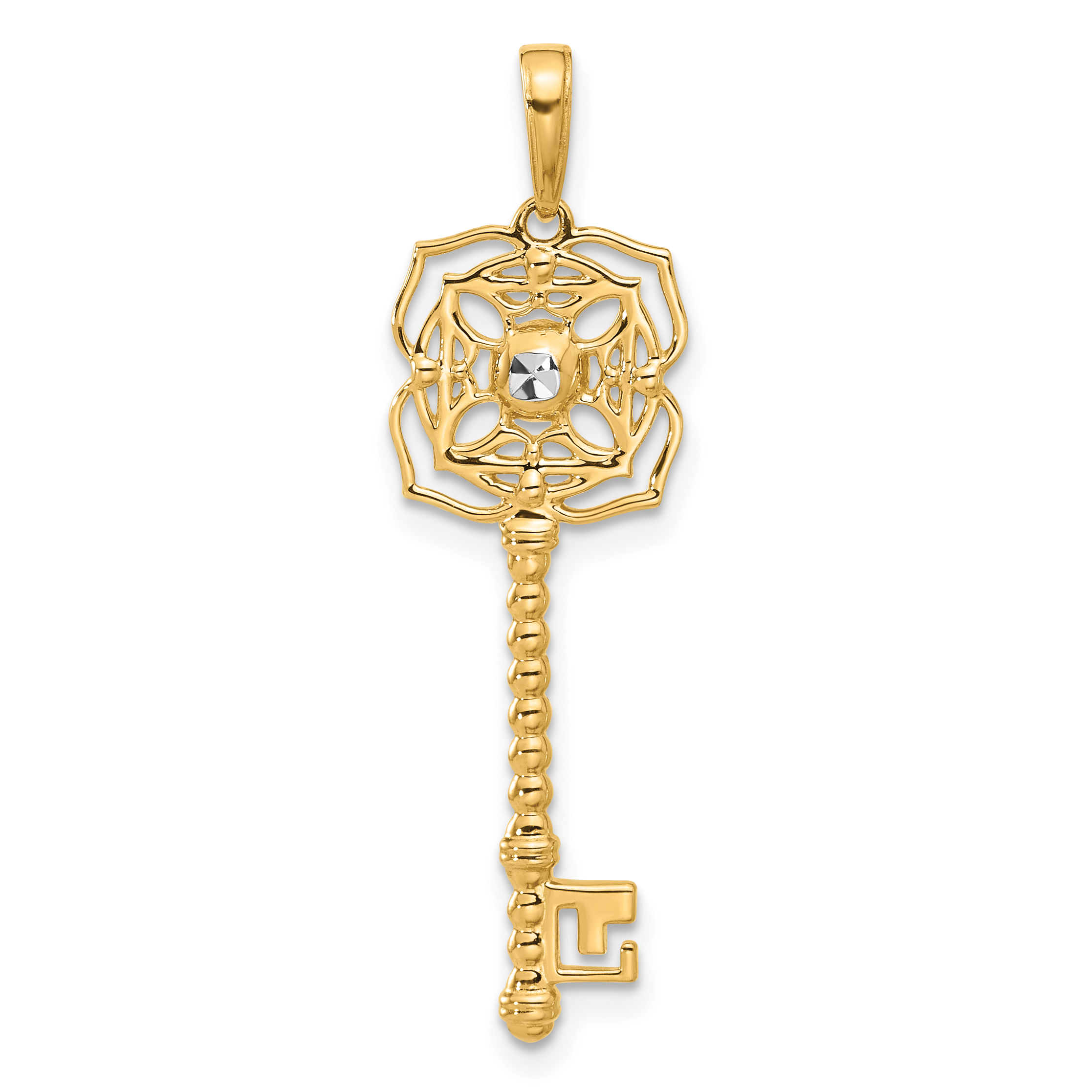 14k and White Rhodium D/C Floral Key Pendant (C4836)
