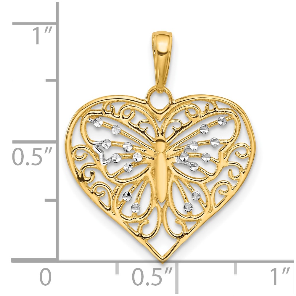 14K and White Rhodium D/C Butterfly Heart Pendant (C4844)