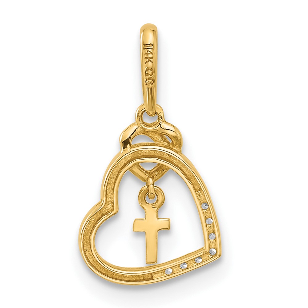 14k Polished CZ Heart w/Cross Dangle Pendant (C4847)