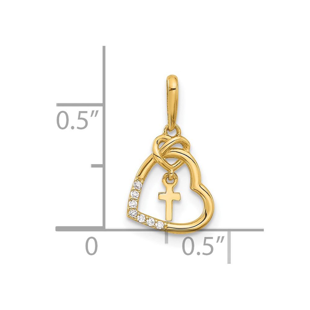 14k Polished CZ Heart w/Cross Dangle Pendant (C4847)