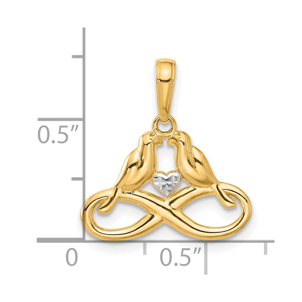 14K and White Rhodium D/C Infinity Love Birds Pendant (C4851)