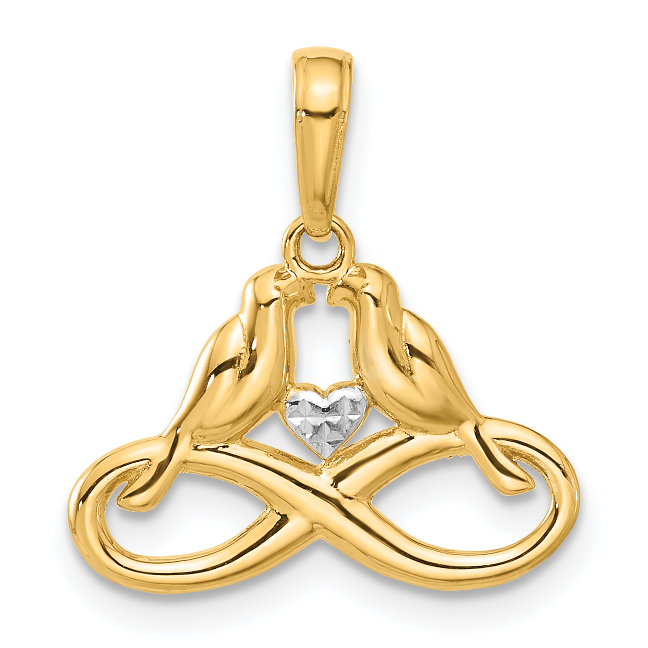 14K and White Rhodium D/C Infinity Love Birds Pendant (C4851)