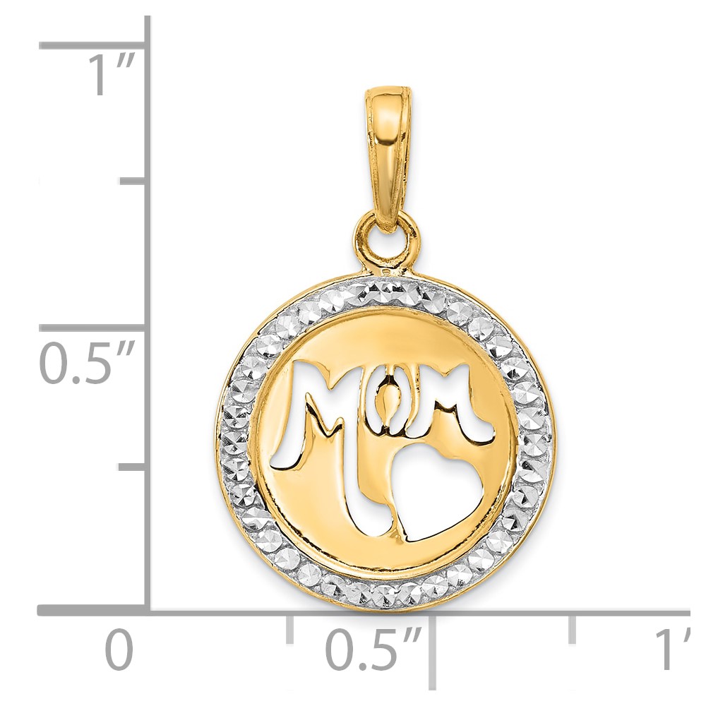 14K and White Rhodium D/C MOM Cut-out Heart Pendant (C4857)