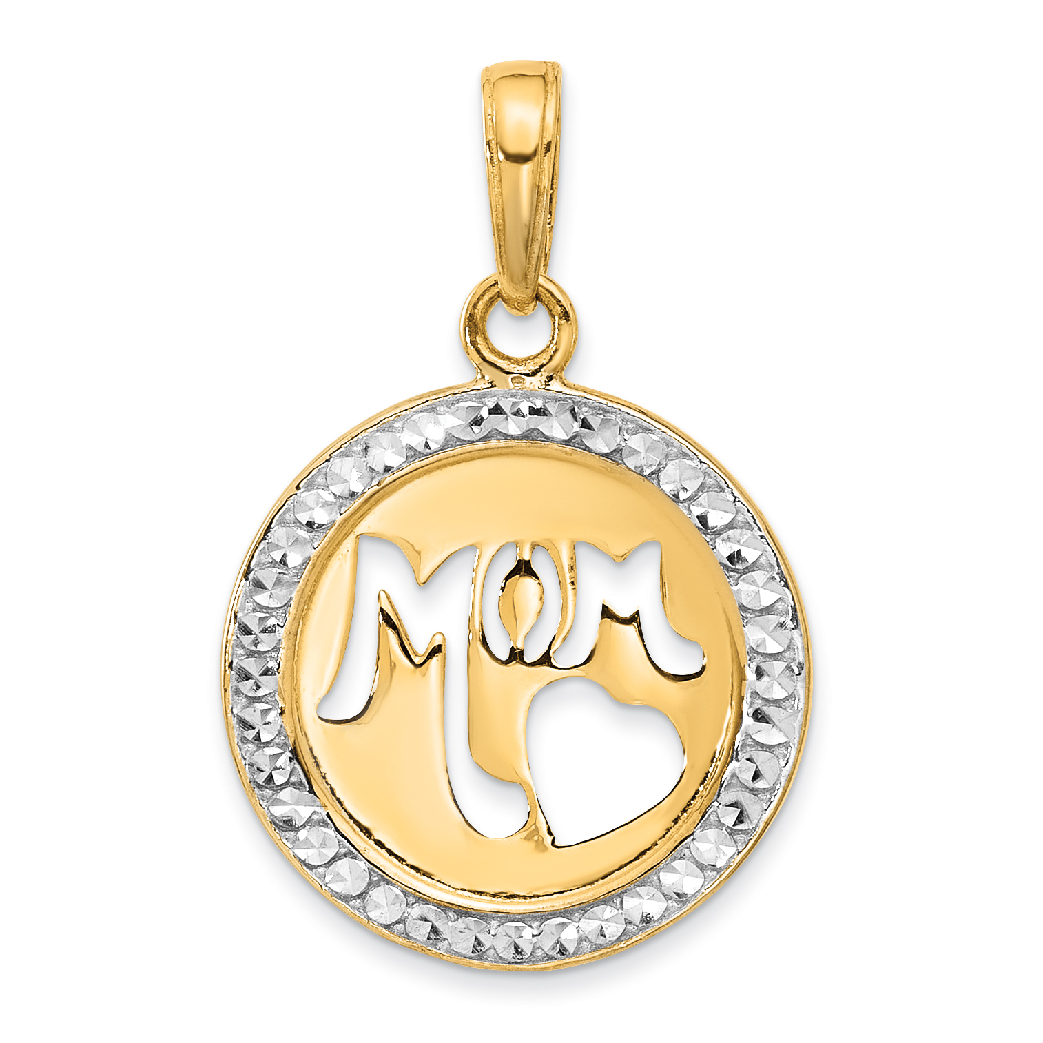 14K and White Rhodium D/C MOM Cut-out Heart Pendant (C4857)