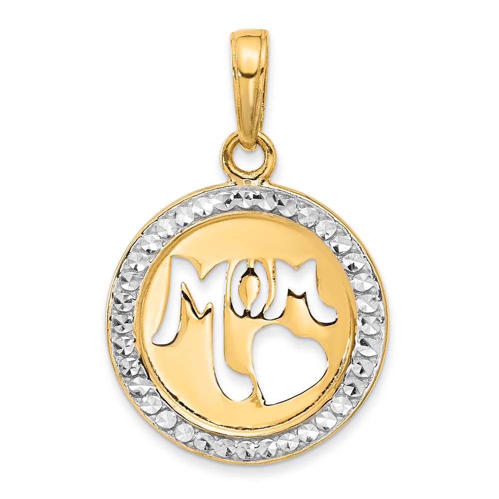 14K and White Rhodium D/C MOM Cut-out Heart Pendant (C4857)