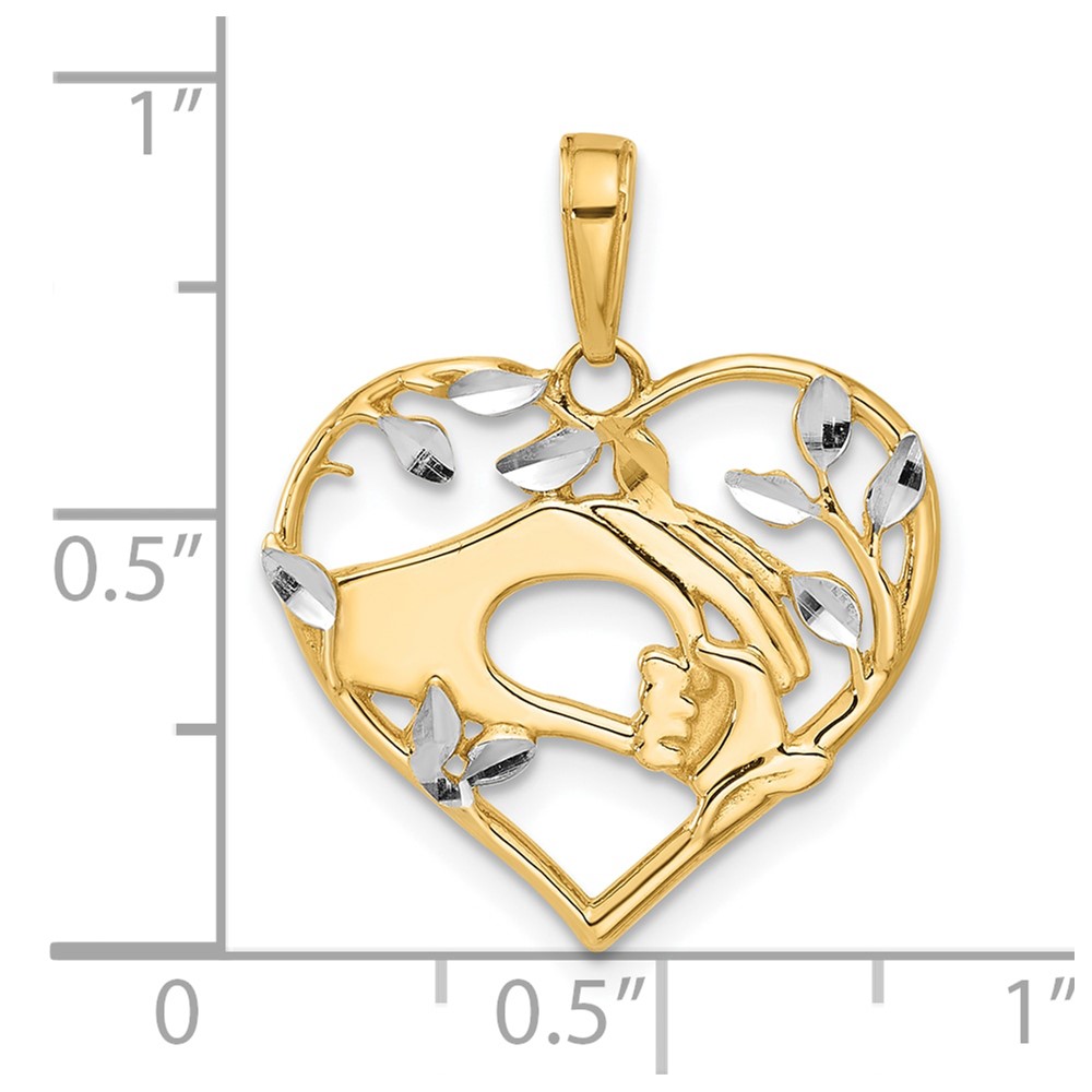 14k and White Rhodium D/C Mother and Child Hands in Heart Pendant (C4868)