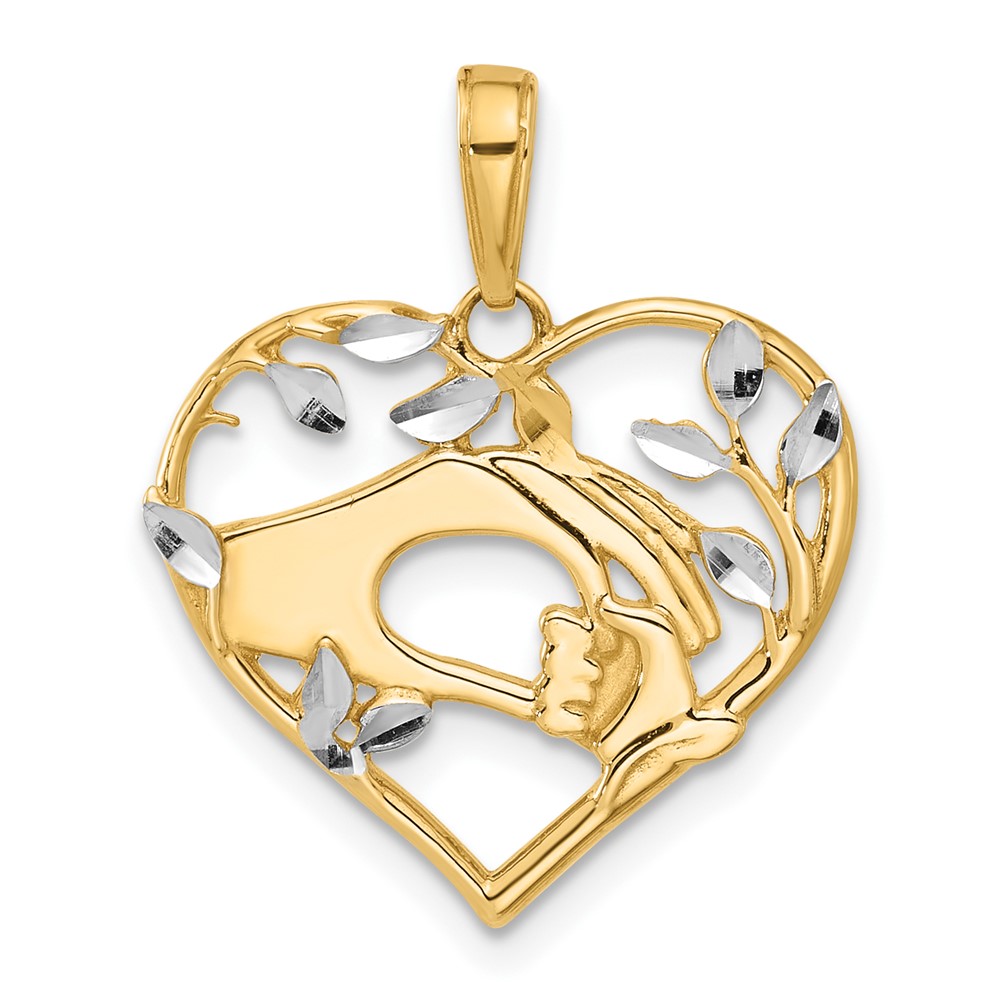 14k and White Rhodium D/C Mother and Child Hands in Heart Pendant (C4868)
