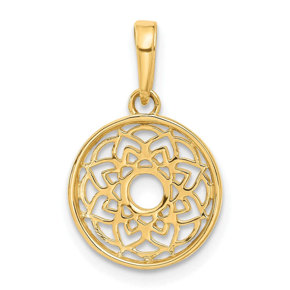 14k and White Rhodium Polished Floral Design Circle Pendant (C4869)