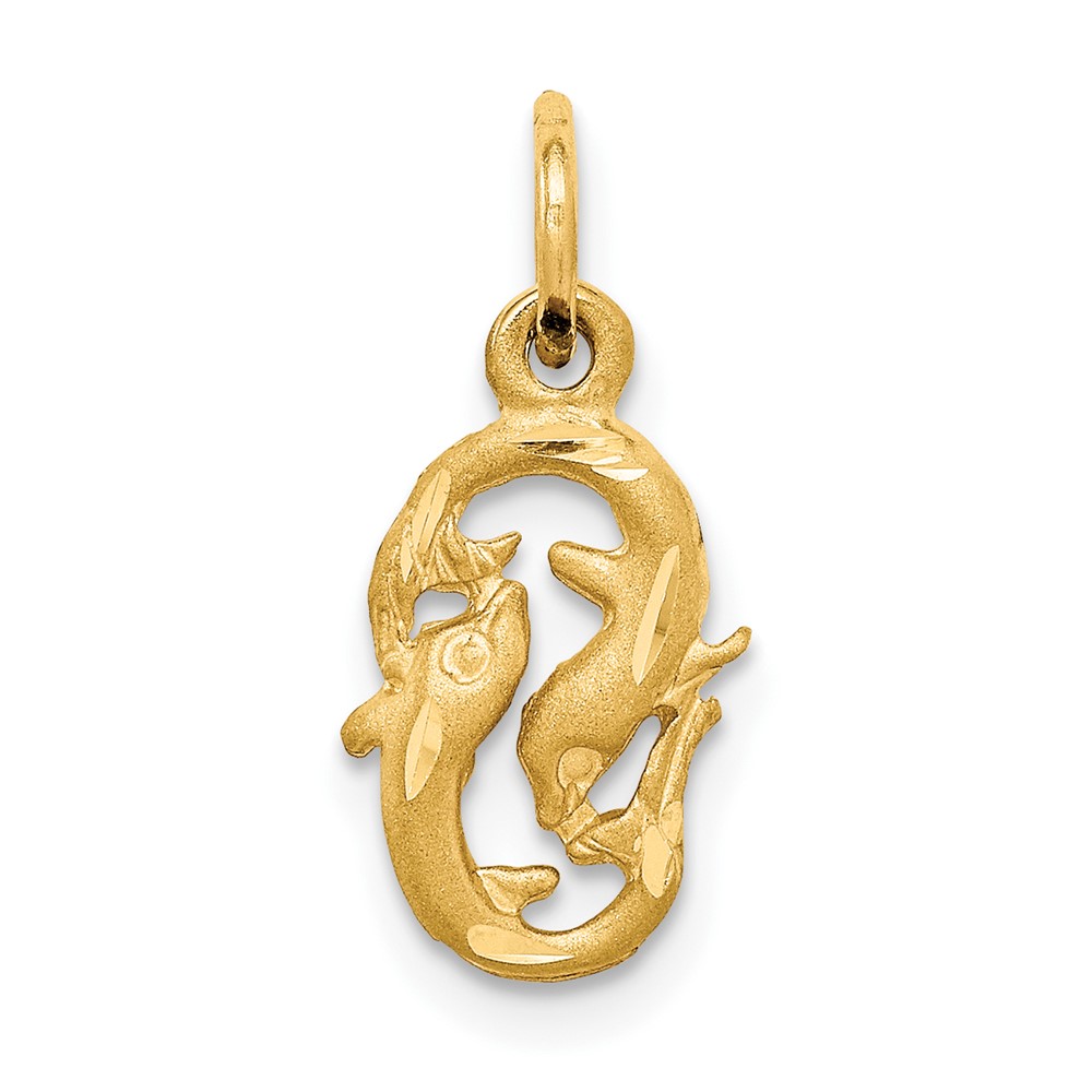 14K Satin Diamond-cut Pisces Zodiac Charm