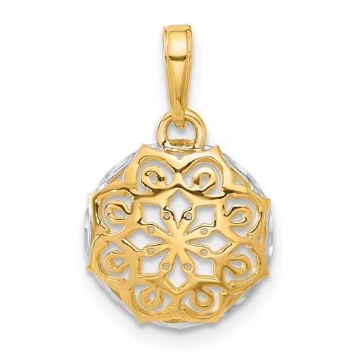 14k and White Rhodium Floral Design Circle Pendant