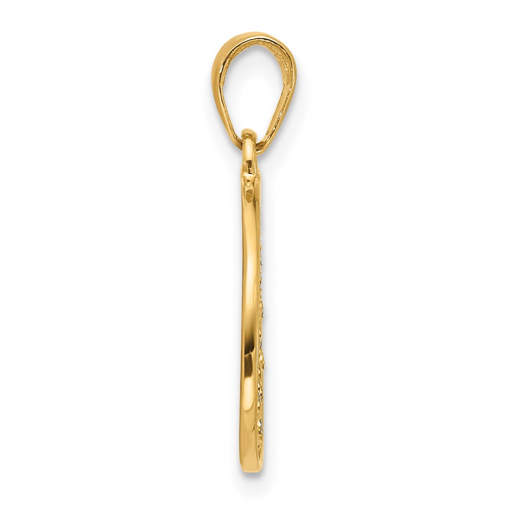 14K and Rhodium Polished and D/C Flower Circle Pendant (C4871)