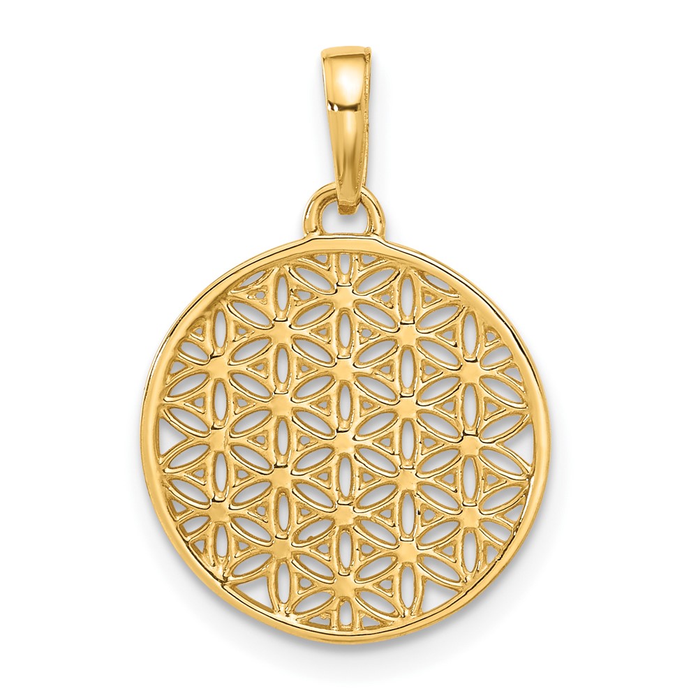14K and Rhodium Polished and D/C Flower Circle Pendant (C4871)