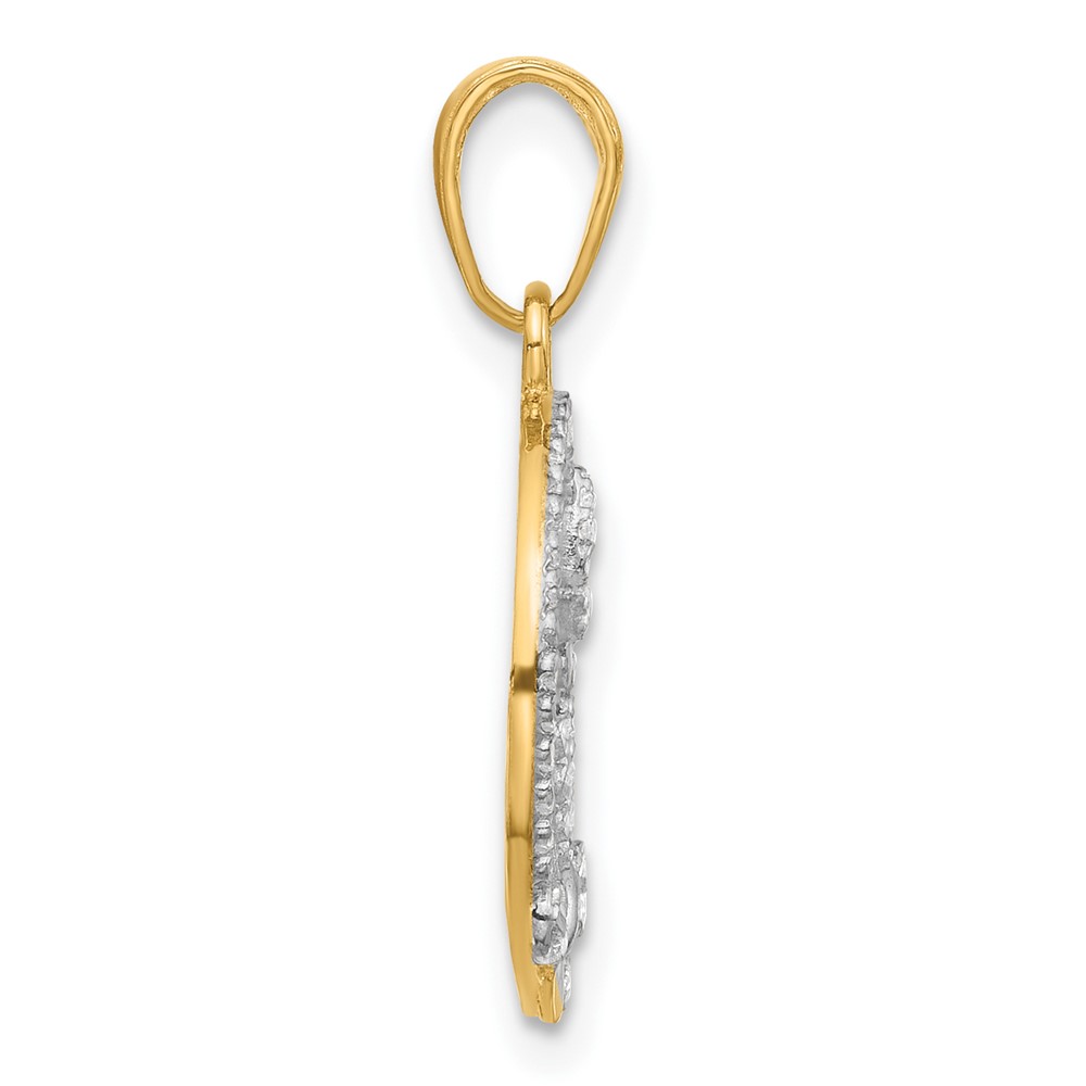 14K And White Rhodium D/C Butterflies on Circle Pendant (C4874)