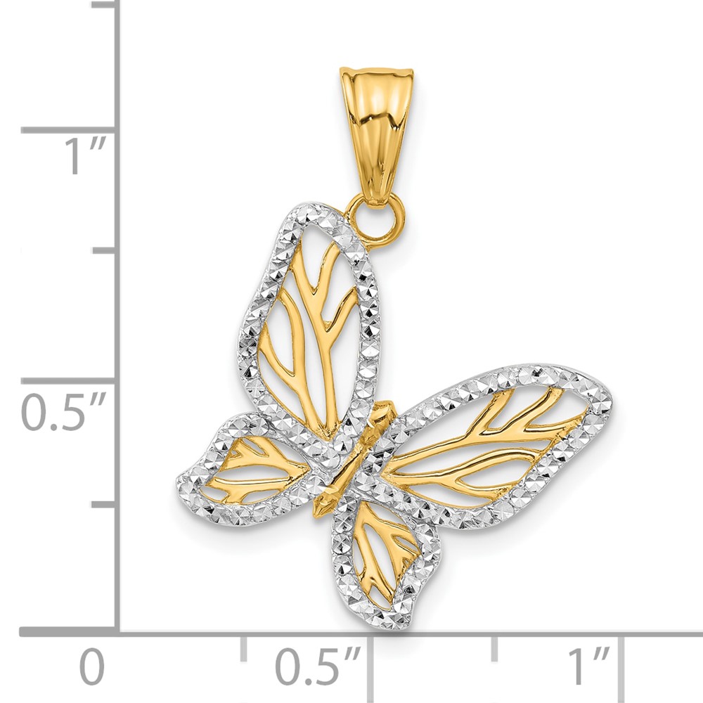 14K and White Rhodium D/C Butterfly Pendant (C4875)