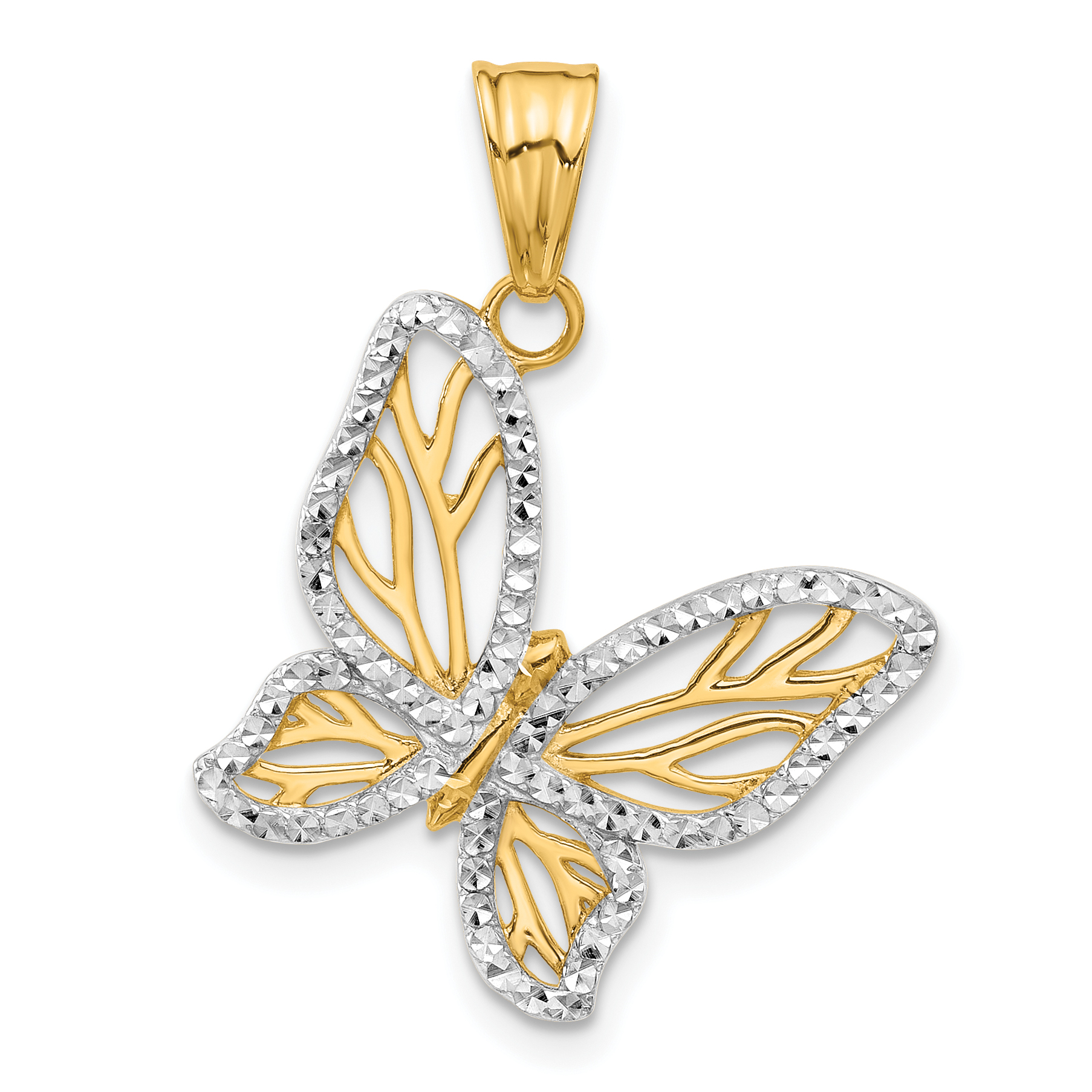 14K and White Rhodium D/C Butterfly Pendant (C4875)