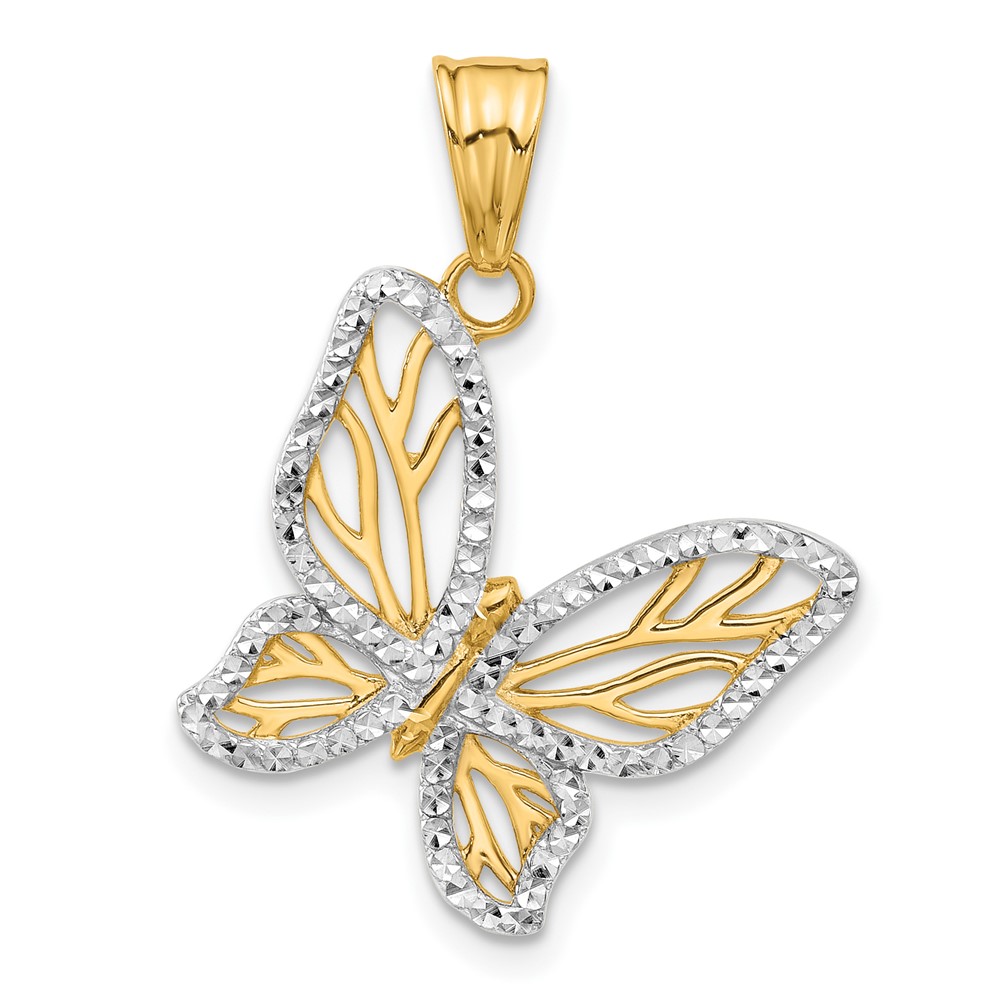 14K and White Rhodium D/C Butterfly Pendant (C4875)
