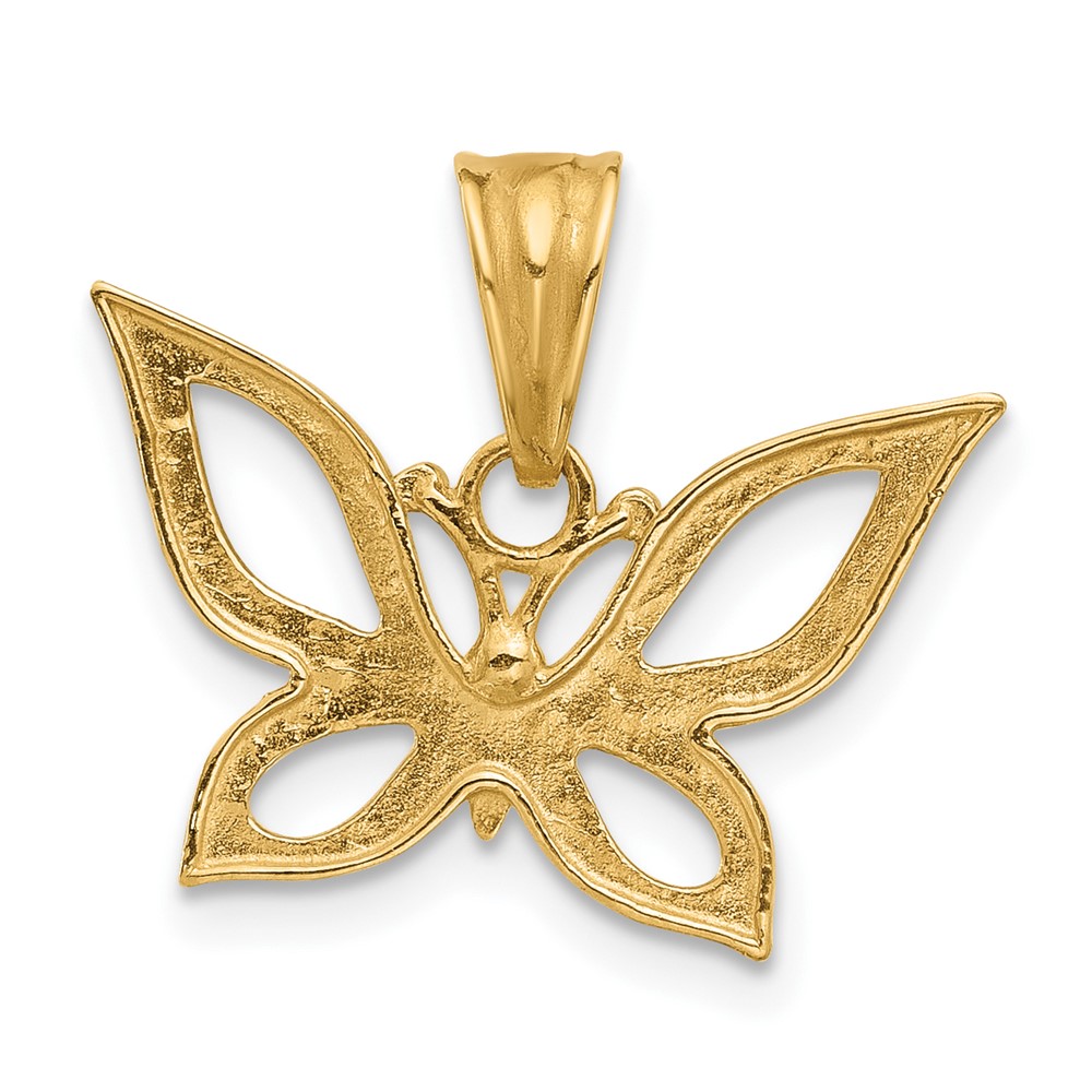 14K and White Rhodium Polished and D/C Butterfly Pendant (C4879)