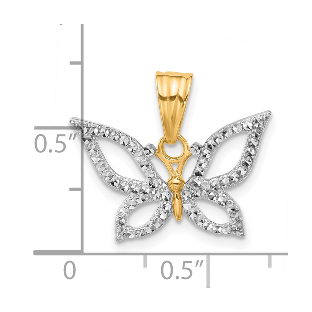 14K and White Rhodium Polished and D/C Butterfly Pendant (C4879)
