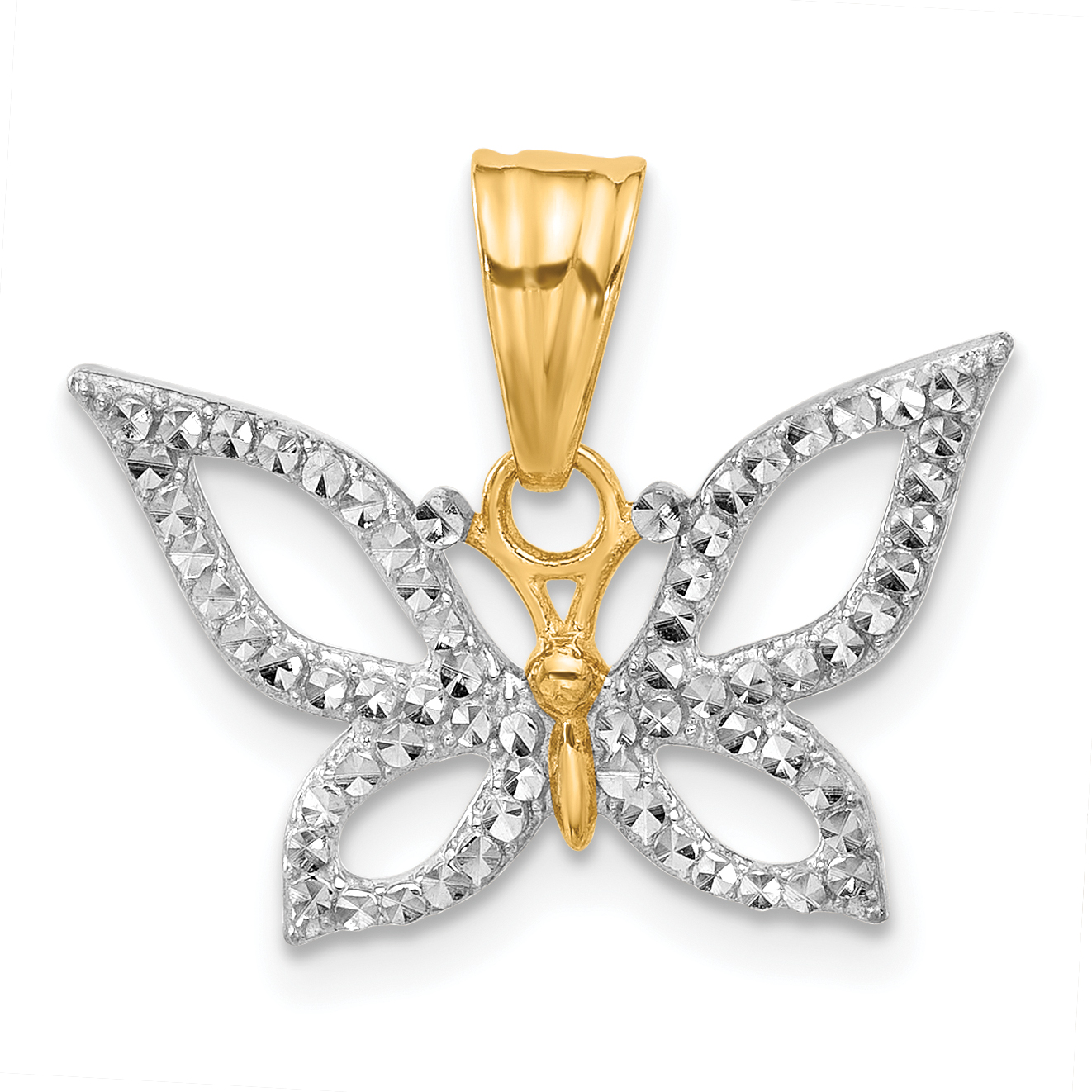 14K and White Rhodium Polished and D/C Butterfly Pendant (C4879)