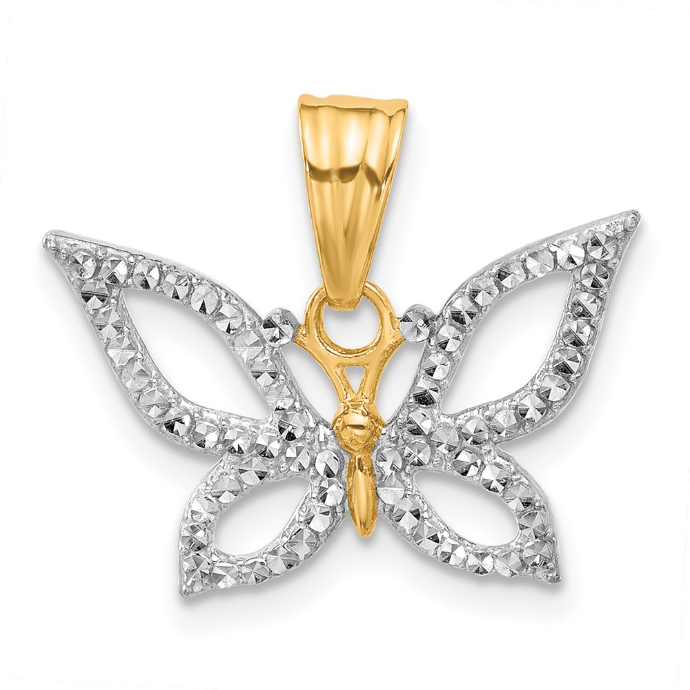 14K and White Rhodium Polished and D/C Butterfly Pendant (C4879)