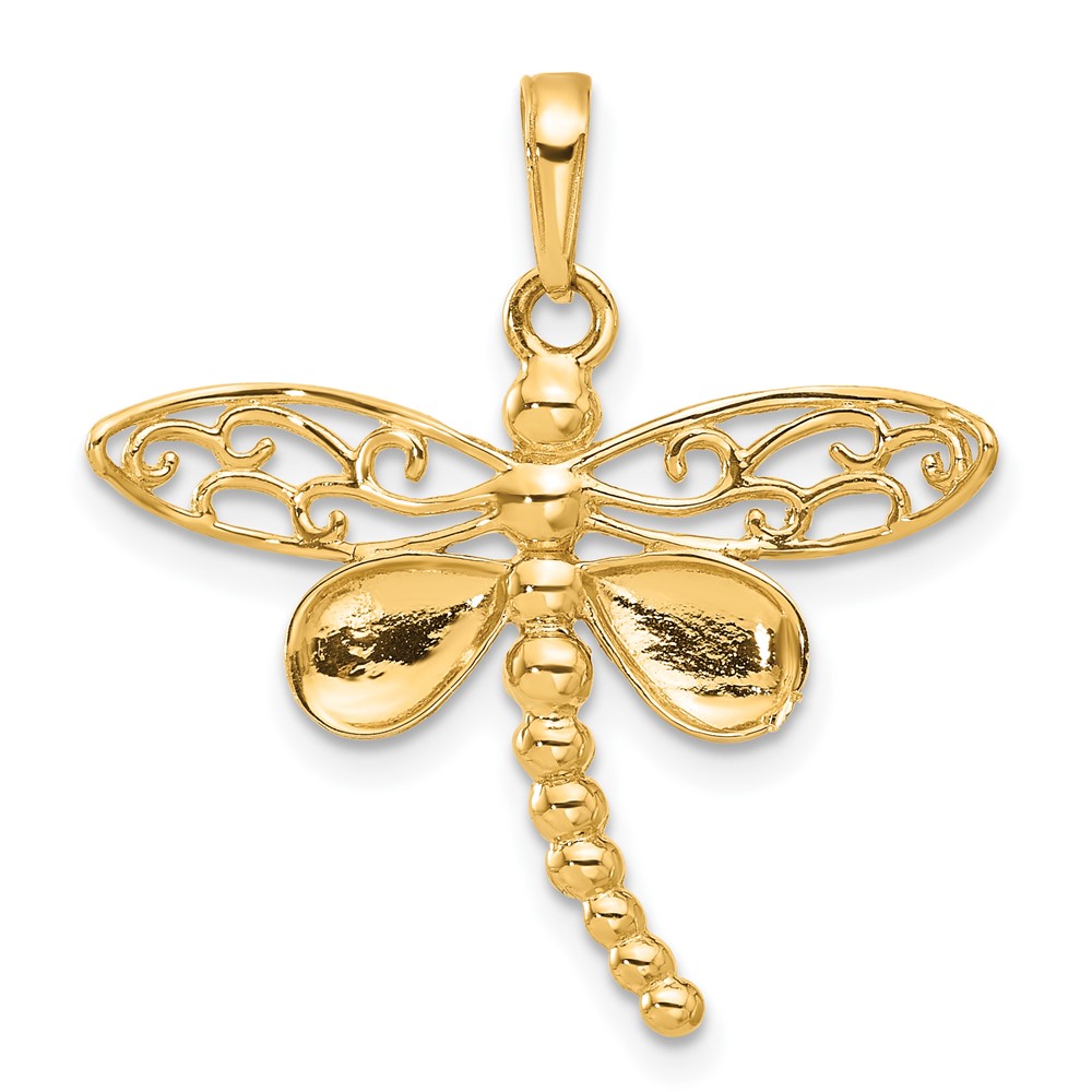 14k and White Rhodium Polished and D/C Dragonfly Pendant (C4880)