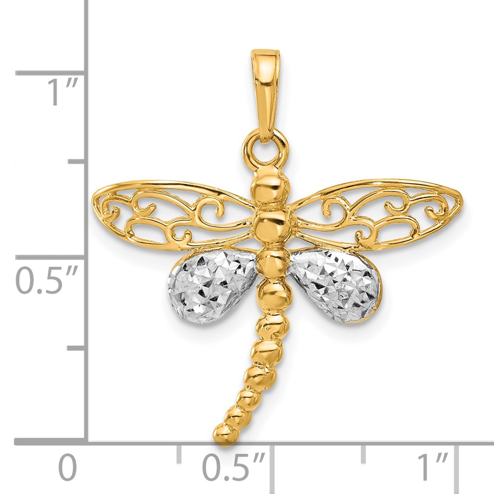14k and White Rhodium Polished and D/C Dragonfly Pendant (C4880)