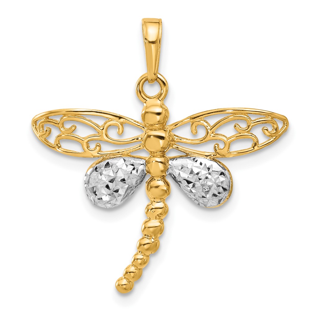14k and White Rhodium Polished and D/C Dragonfly Pendant (C4880)
