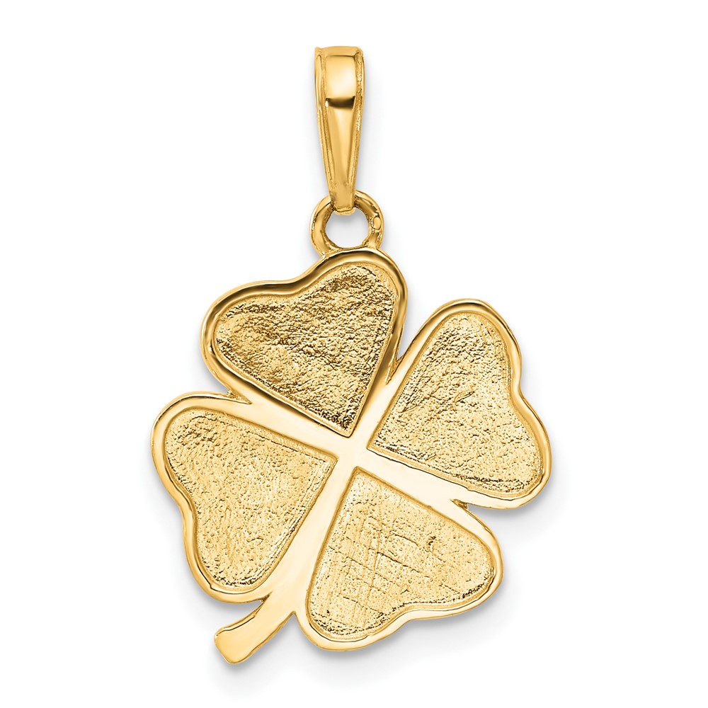 14k and White Rhodium Polished and D/C 4-Leaf Clover Pendant (C4881)