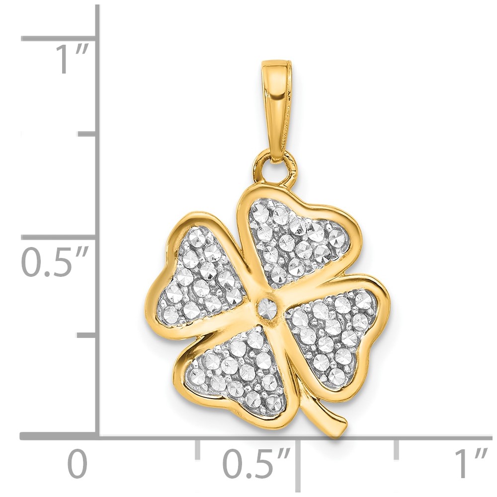 14k and White Rhodium Polished and D/C 4-Leaf Clover Pendant (C4881)