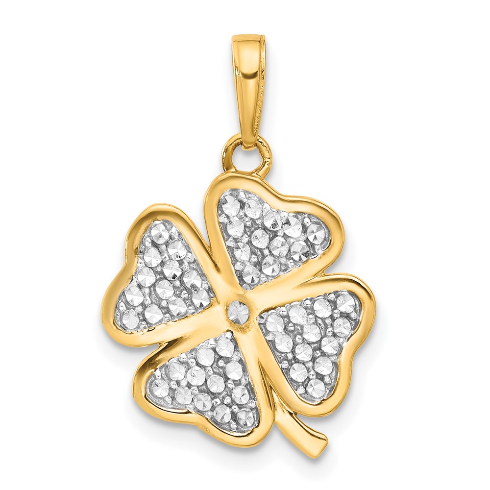 14k and White Rhodium Polished and D/C 4-Leaf Clover Pendant (C4881)