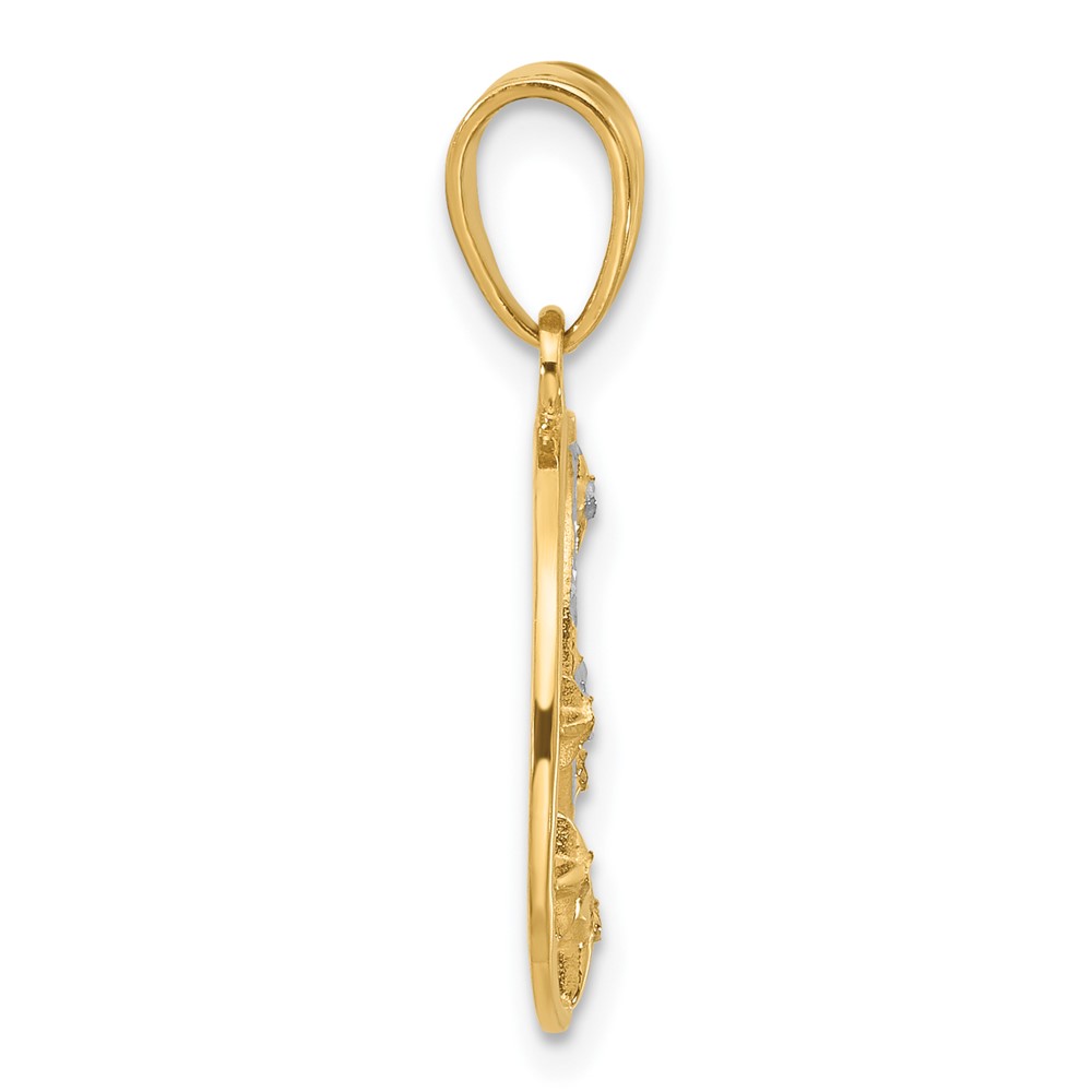 14K and White Rhodium D/C Moon and Stars Pendant (C4883)