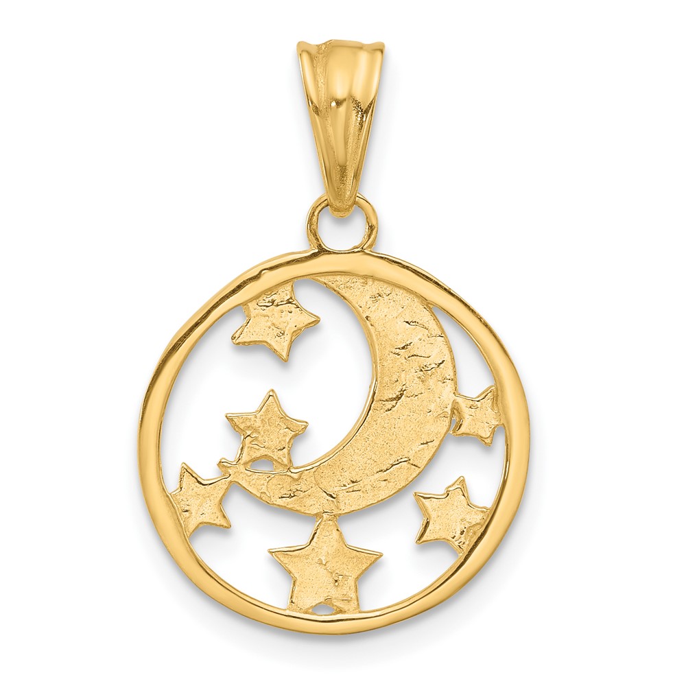 14K and White Rhodium D/C Moon and Stars Pendant (C4883)