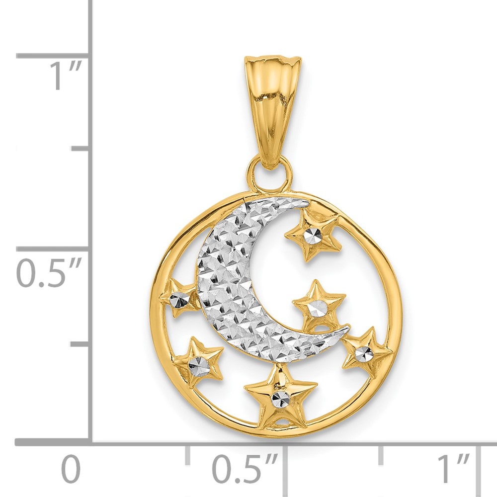 14K and White Rhodium D/C Moon and Stars Pendant (C4883)