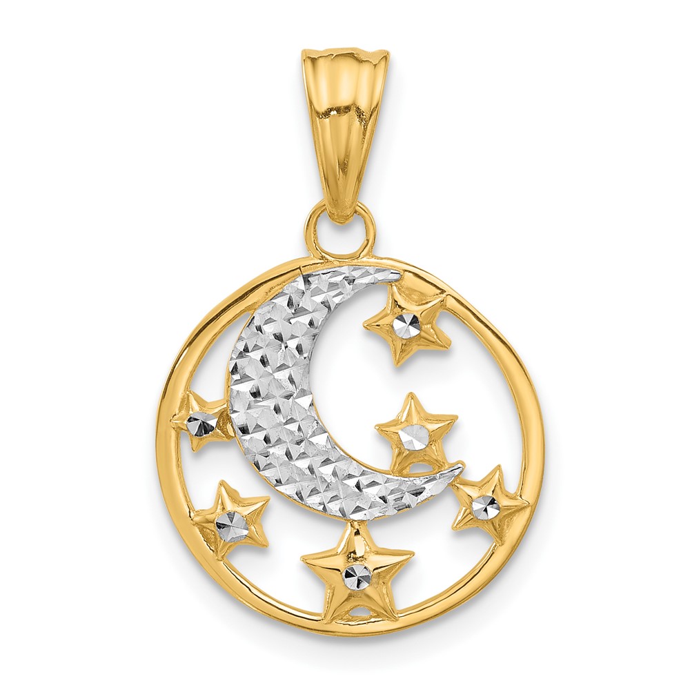 14K and White Rhodium D/C Moon and Stars Pendant (C4883)