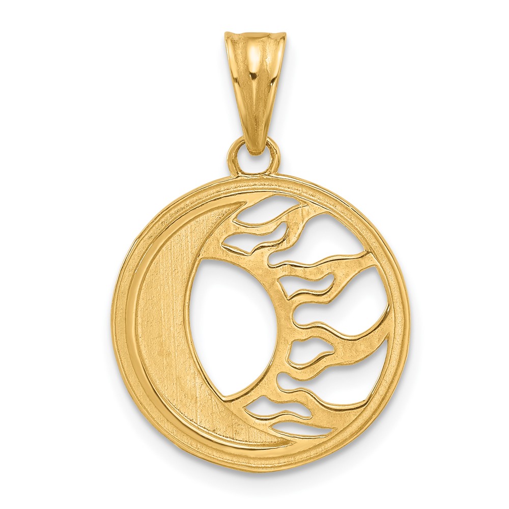 14K and White Rhodium D/C Sun and Moon Pendant (C4884)
