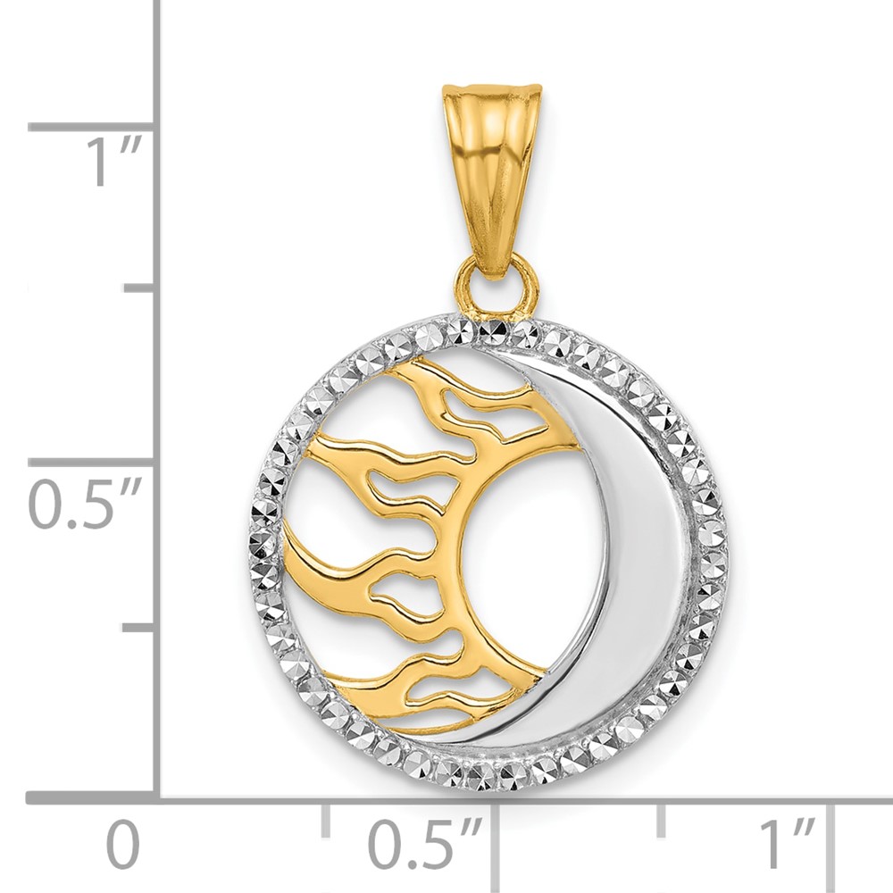 14K and White Rhodium D/C Sun and Moon Pendant (C4884)
