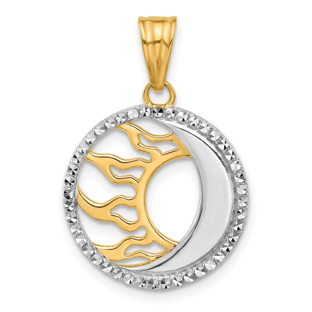 14K and White Rhodium D/C Sun and Moon Pendant (C4884)