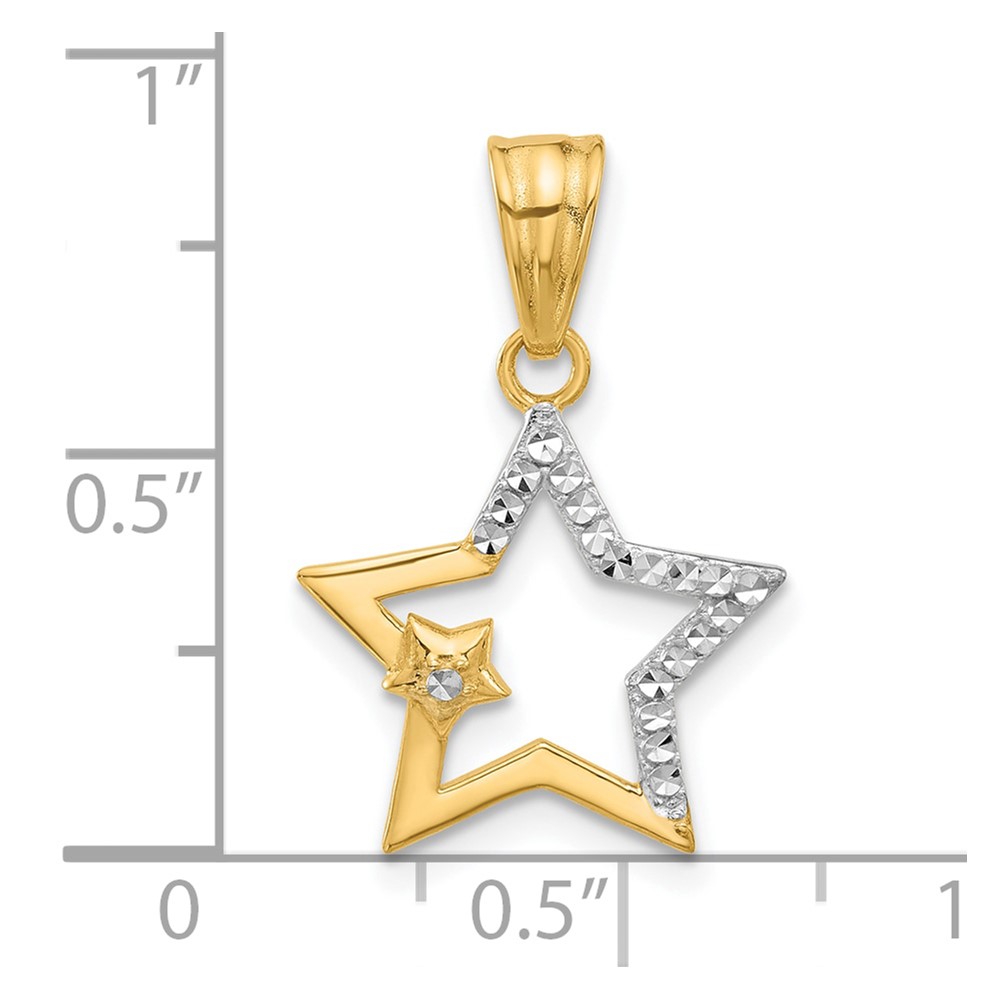 14K and White Rhodium D/C Stars Pendant (C4885)