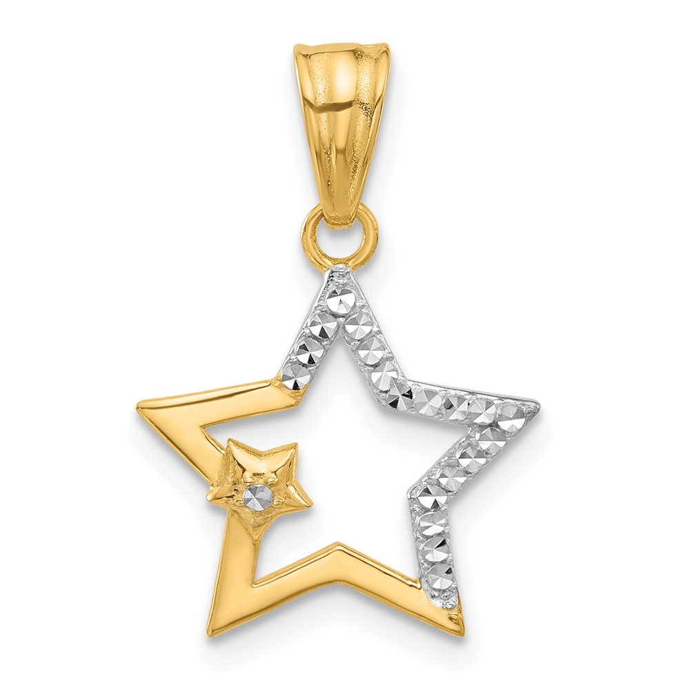 14K and White Rhodium D/C Stars Pendant (C4885)