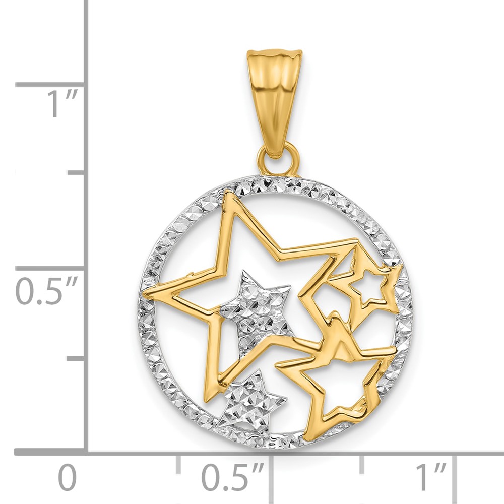 14K and White Rhodium D/C Stars Pendant (C4886)