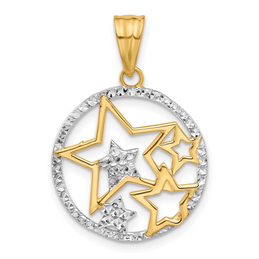 14K and White Rhodium D/C Stars Pendant (C4886)