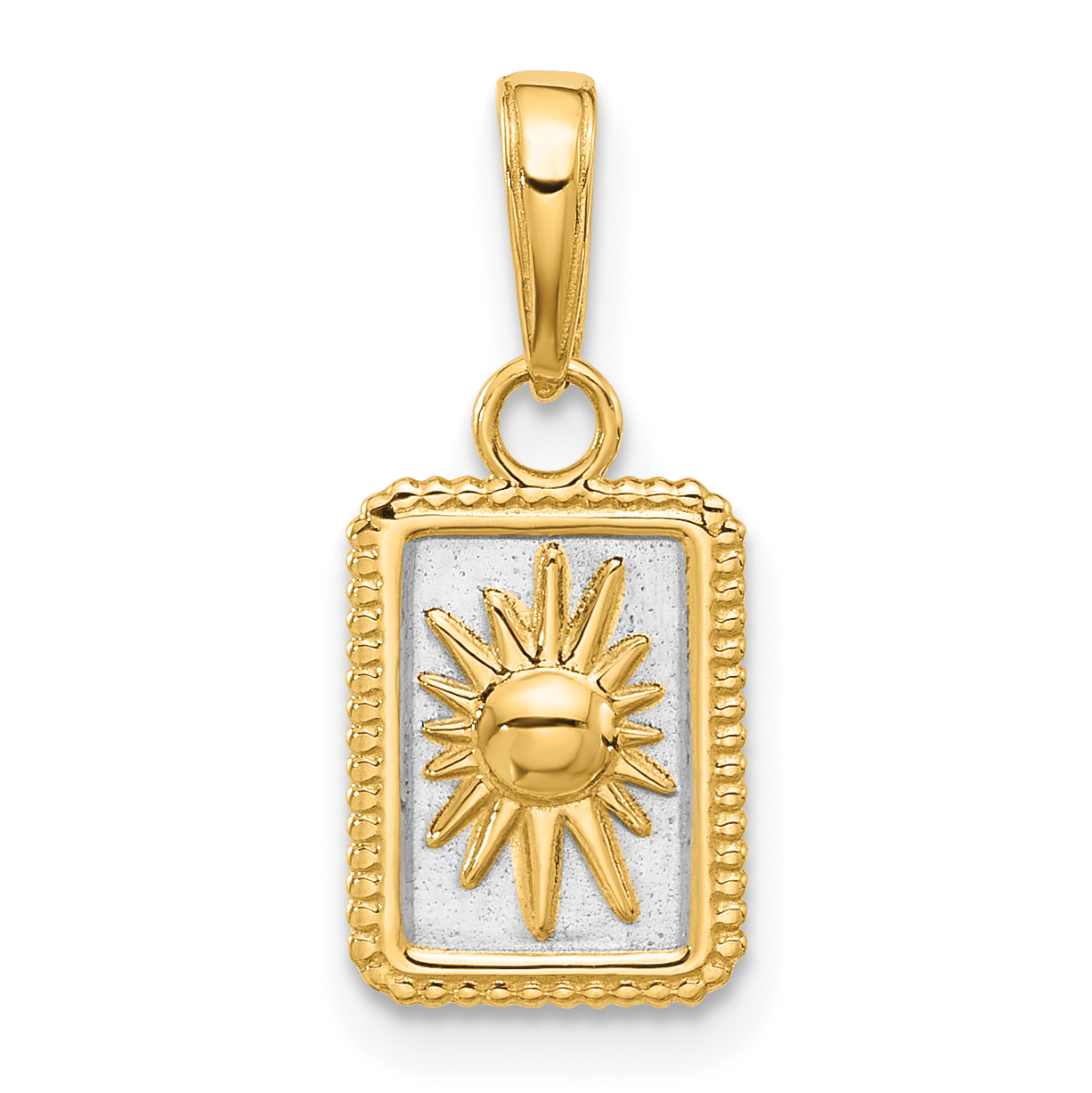 14K and White Rhodium Sun in Frame Pendant (C4887)