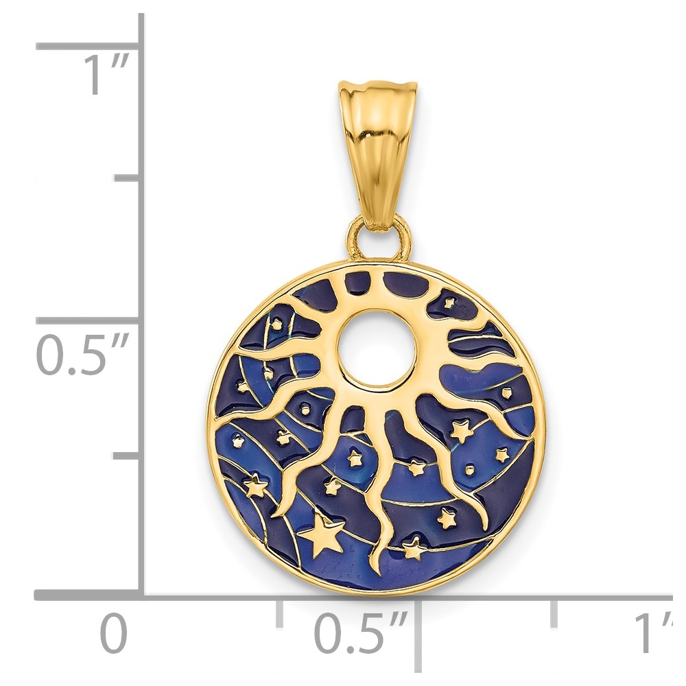 14K Polished Enameled Sun and Stars Pendant (C4888)