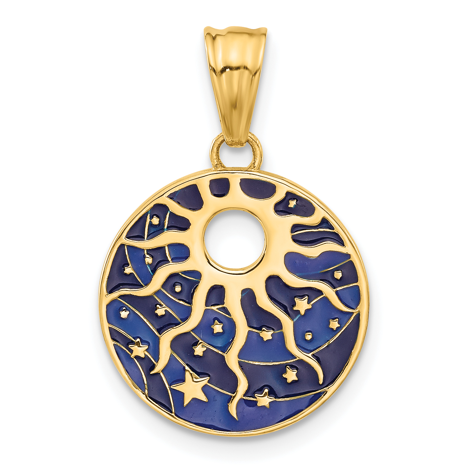 14K Polished Enameled Sun and Stars Pendant (C4888)