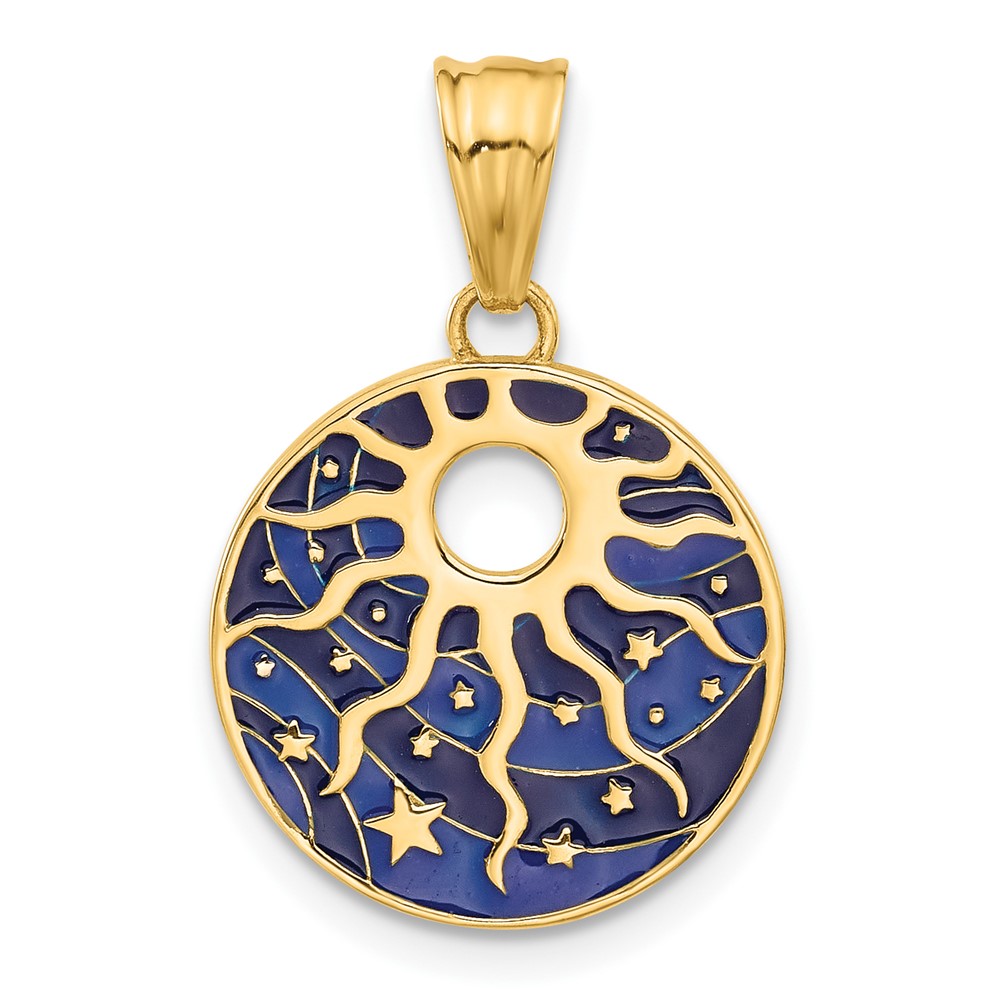 14K Polished Enameled Sun and Stars Pendant (C4888)