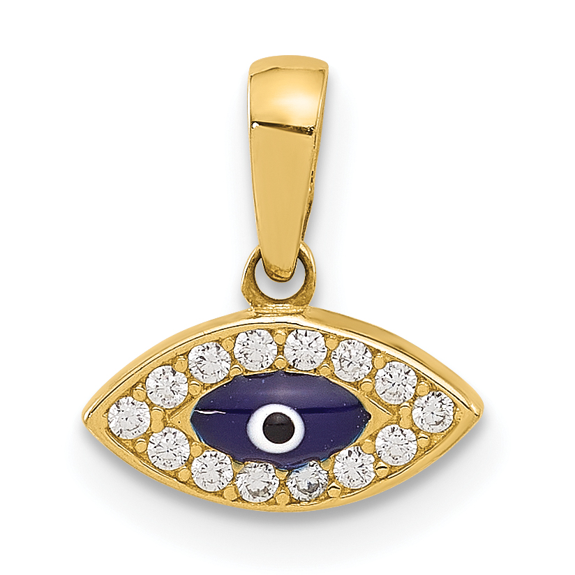 14K Polished CZ and Enamel Evil Eye Pendant (C4894)