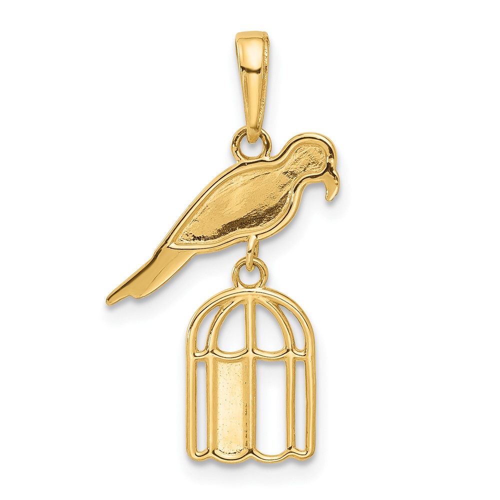 14K and White Rhodium D/C Bird on Bird Cage Pendant (C4897)