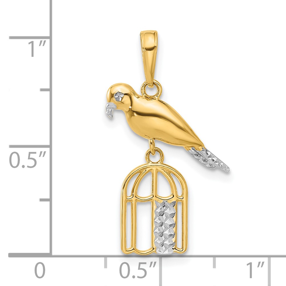 14K and White Rhodium D/C Bird on Bird Cage Pendant (C4897)