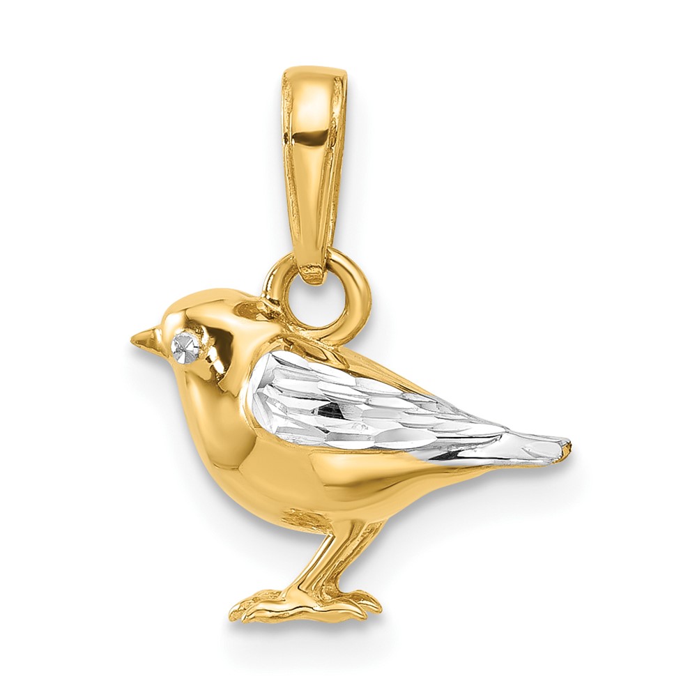 14K and White Rhodium D/C 3D Bird Pendant (C4898)
