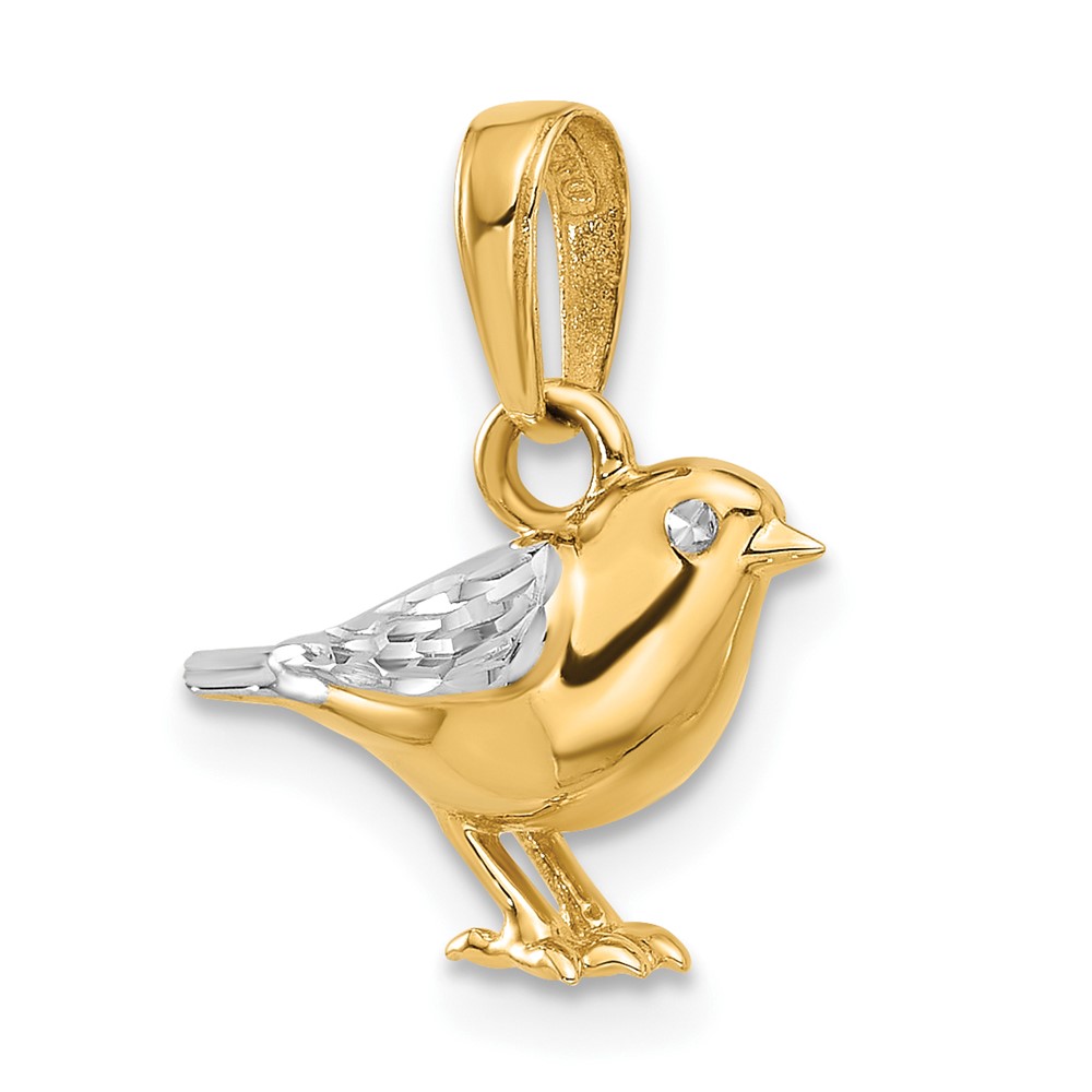 14K and White Rhodium D/C 3D Bird Pendant (C4898)